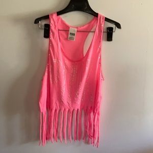 VS PINK Fringed Studded Pink Tank Size Small